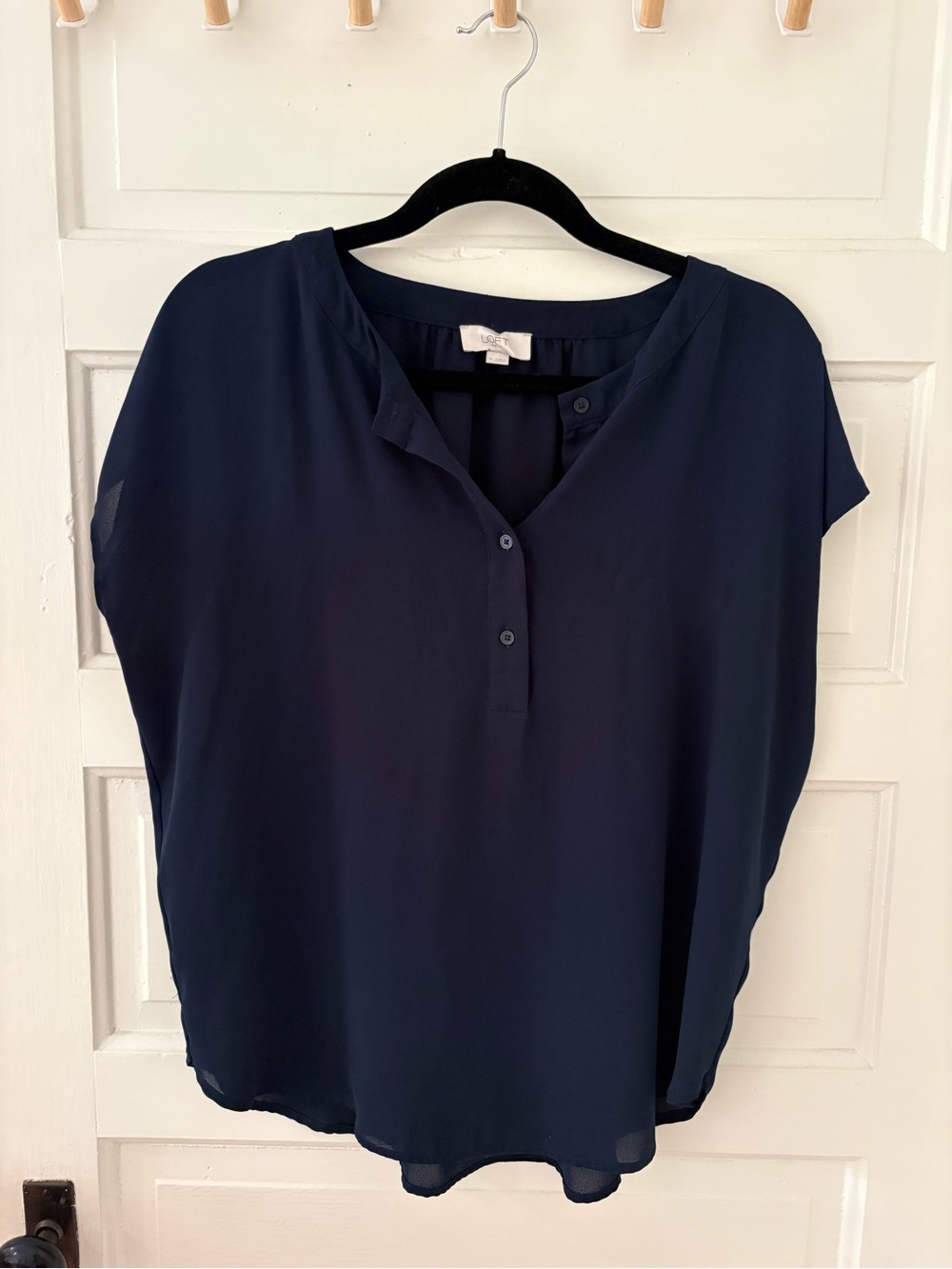 LOFT Navy Pleated Popover Blouse
